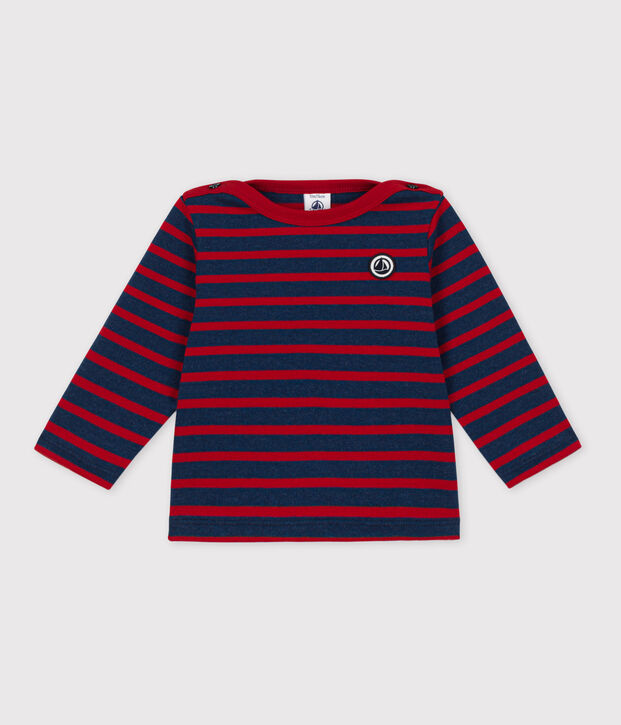 Babies' Thick Cotton Jersey Breton Top blue/red
