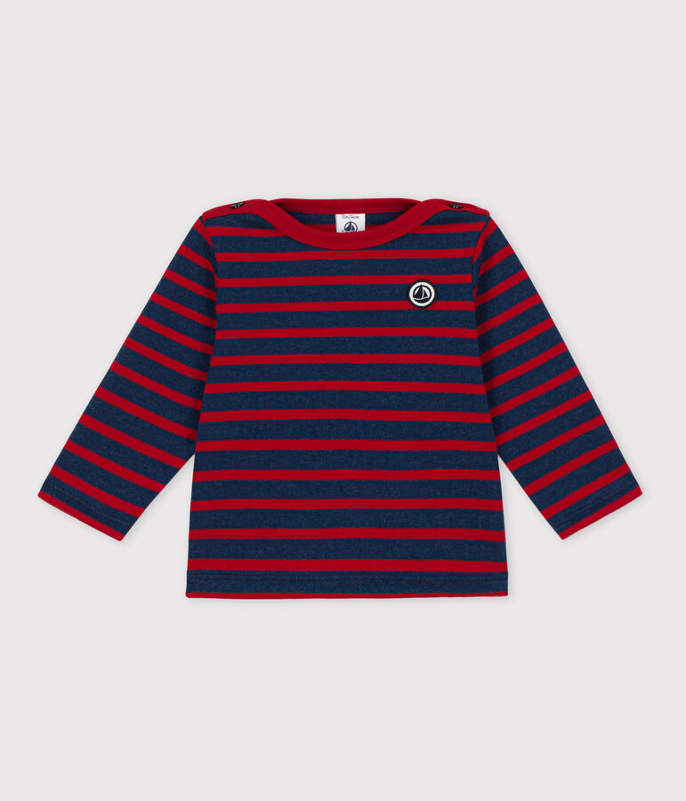 Babies' Thick Cotton Jersey Breton Top blue/red
