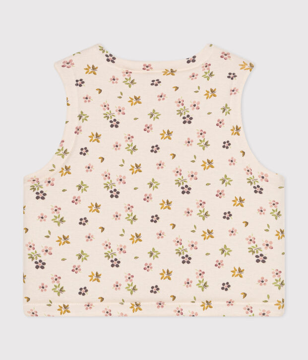 BABIES' REVERSIBLE SLEEVELESS COTTON CARDIGAN Ecru/brown
