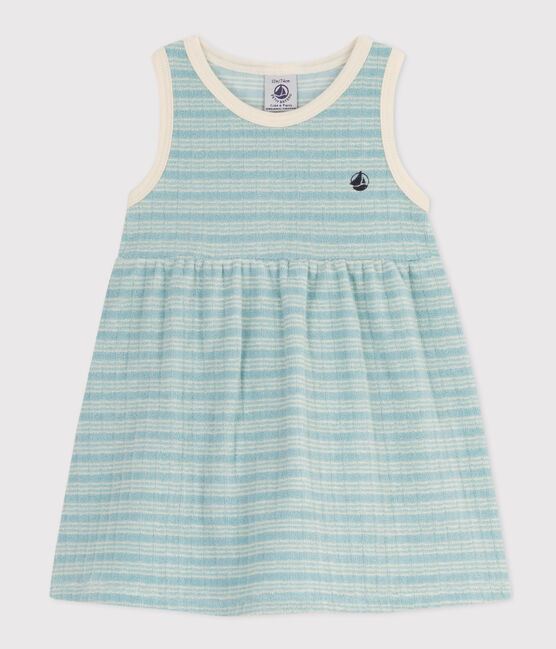 Babies' Sleeveless Striped Brushed Terry Towelling Dress MIMI /AVALANCHE
