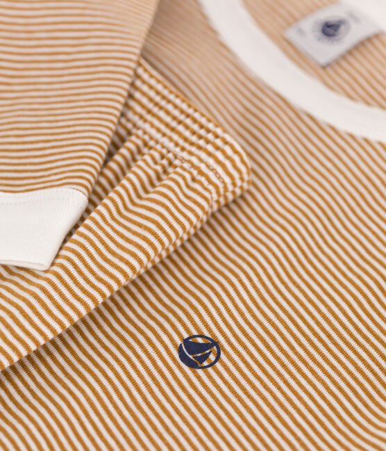 Junior stripy cotton pyjamas CUIVRE brown/MARSHMALLOW