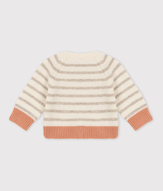 Babies' Wool Knit Stripy Cardigan MARSHMALLOW white/MULTICO white