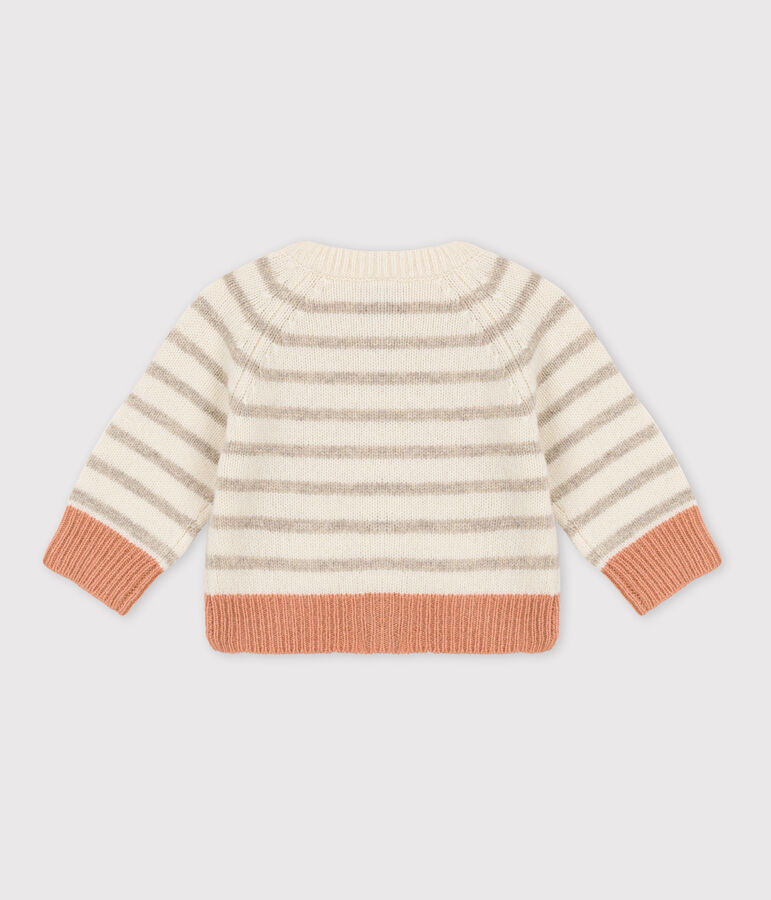 Babies' Wool Knit Stripy Cardigan white/multicolor