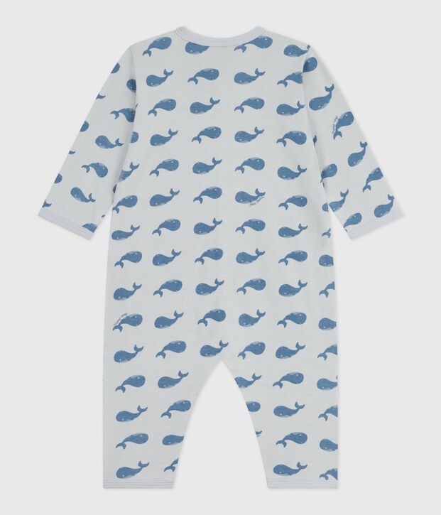Babies' footless printed cotton pyjama suit blue/blue