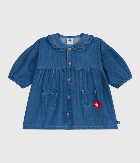 Babies' long-sleeved denim dress with a collar DENIM CLAIR blue