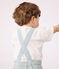 Babies' short-legged stripy cotton dungarees MARSHMALLOW white/BRUT blue