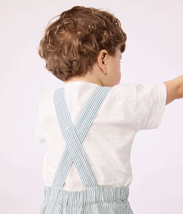 Babies' short-legged stripy cotton dungarees white/green