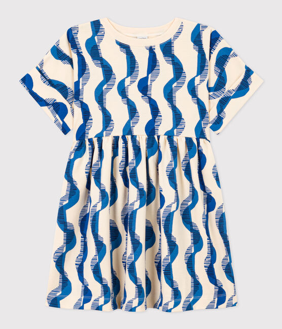 Short-sleeved cotton dress with printed pattern for girls. AVALANCHE white/MULTICO