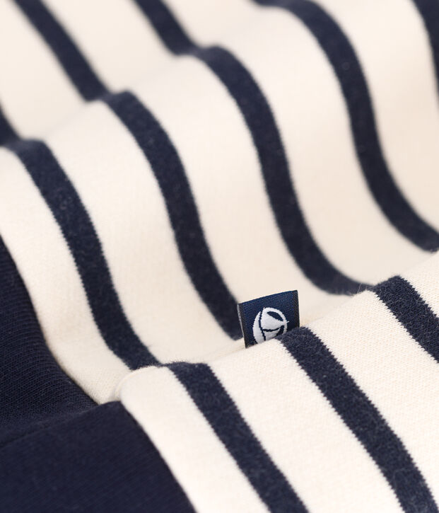 Women's shawl-collared sweatshirt in brushed fleece Ecru/blue