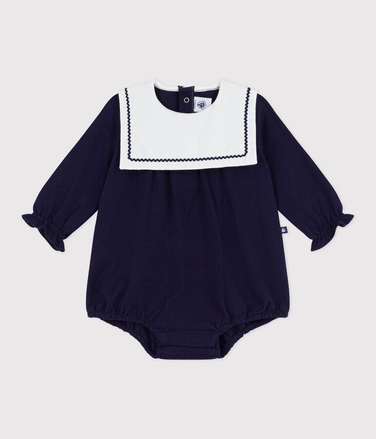 Babies' sailor-style cotton playsuit blue