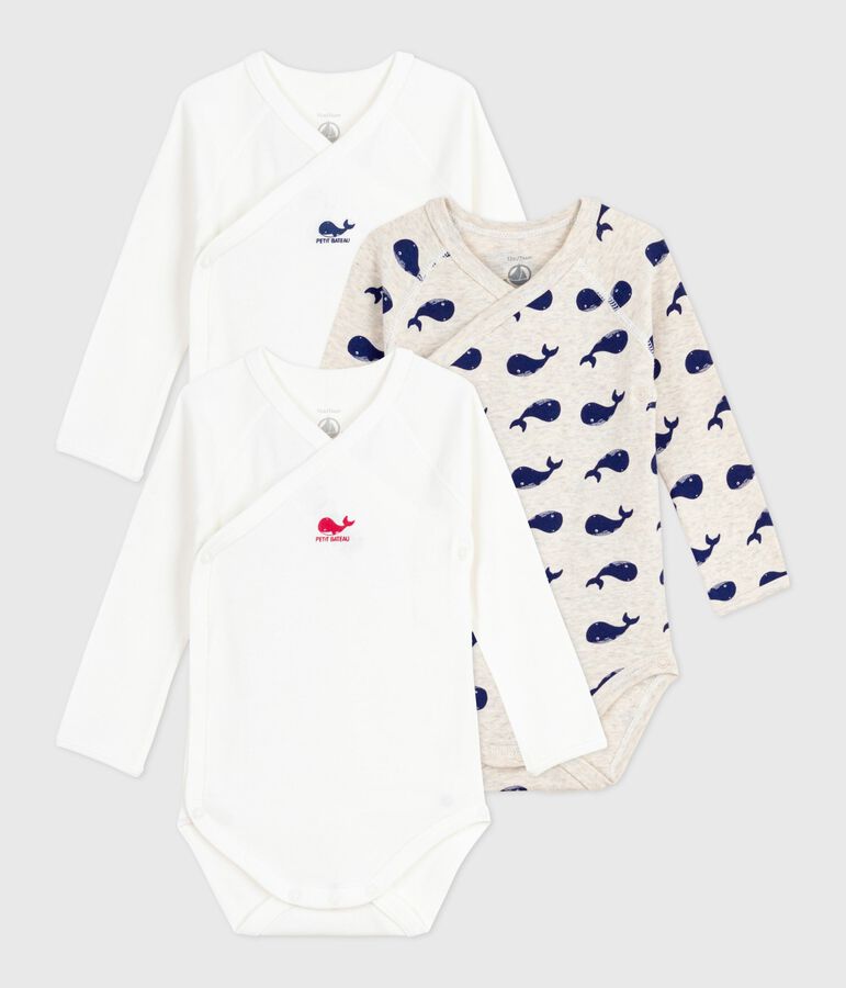 Pack of babies' long-sleeved printed cotton wrapover bodies variante 1