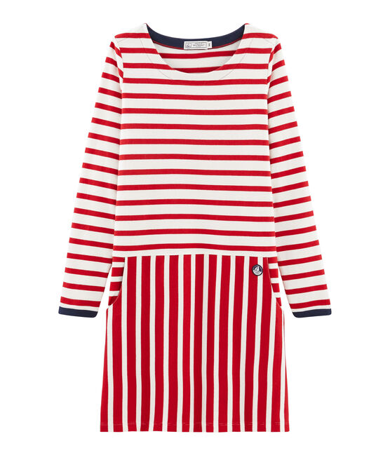 Women's long-sleeved dress TERKUIT red/MARSHMALLOW white