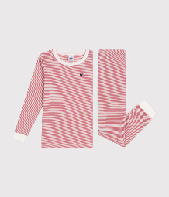 Children's stripy fitted cotton pyjamas ROSEWOOD pink/MARSHMALLOW