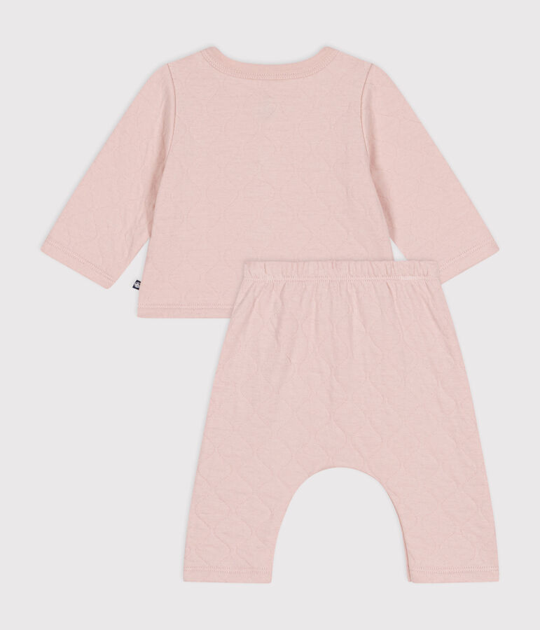 Babies' two-piece set in quilted tube knit pink