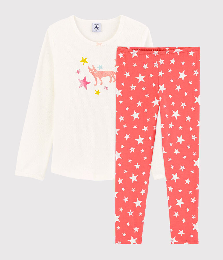 Girls' Starry Cotton Pyjamas white/orange