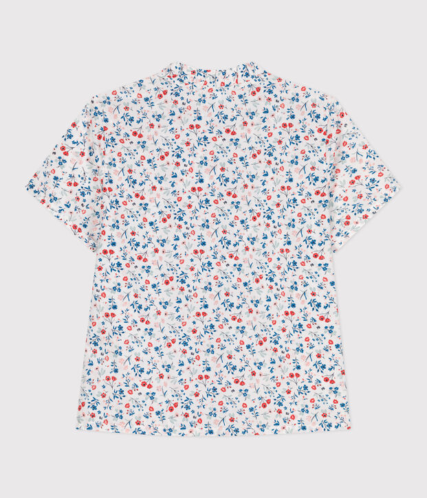 Children's short-sleeved floral cotton blouse white/multicolor