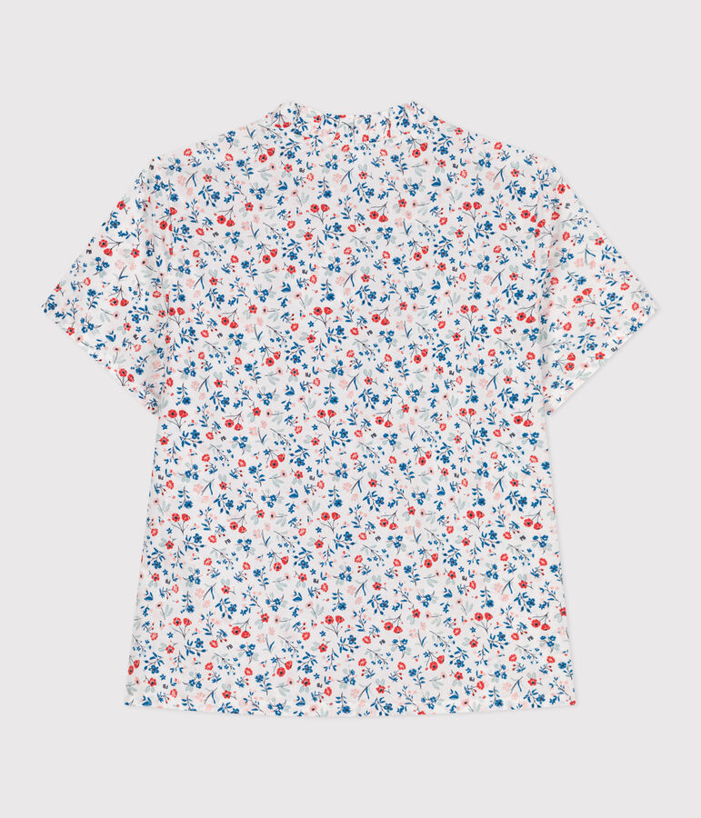 Children's short-sleeved floral cotton blouse white/multicolor