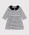 Babies' Long-Sleeved Thick Jersey Dress MARSHMALLOW white/SMOKING blue