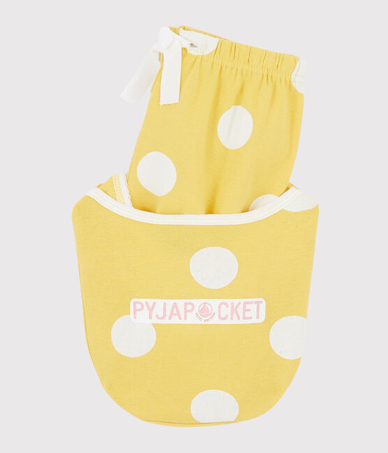 Children's Polka Dot Ribbed Short Pyjamas BLE yellow/ECUME white