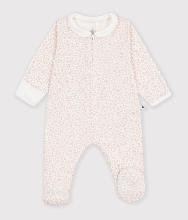 Babies' flower printed cotton pyjama suit white/multicolor