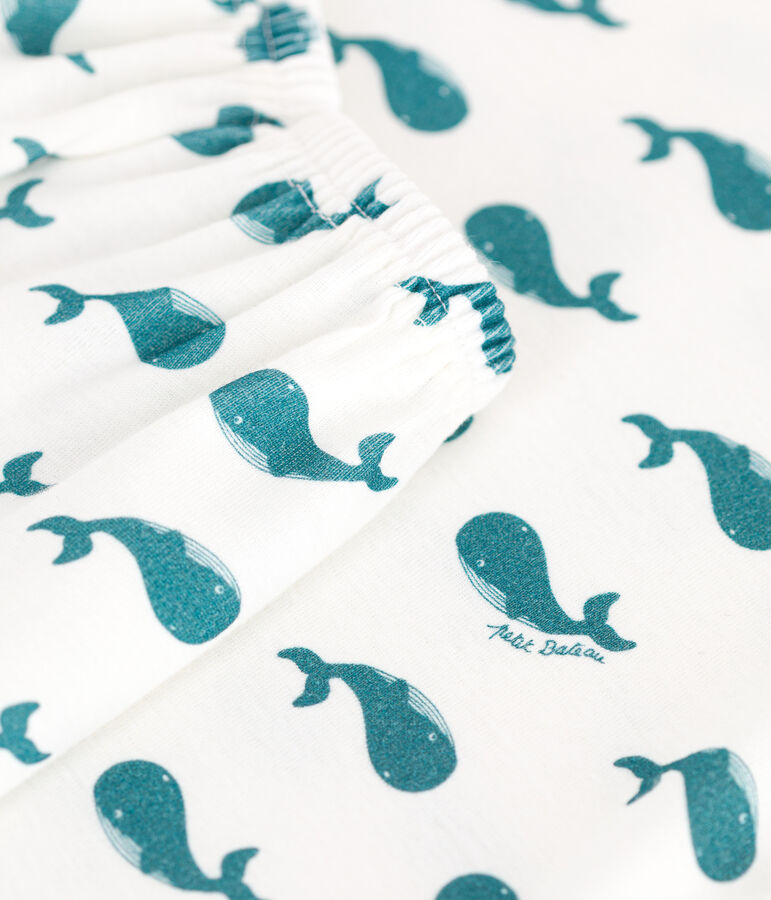 Children's short pyjamas in cotton printed with whales MARSHMALLOW green/DRAGONFLY