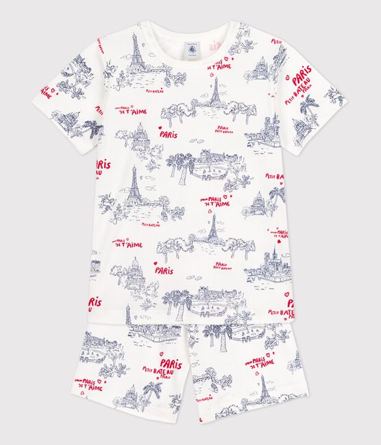 Children's Unisex Cotton Short Pyjamas MARSHMALLOW white/MULTICO white