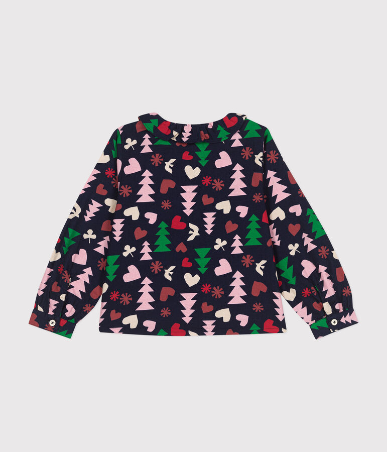 Little girl's long-sleeved flannel blouse blue/multicolor