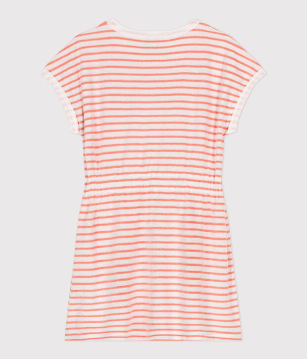 Children's short-sleeved stripy cotton towelling dress orange/orange