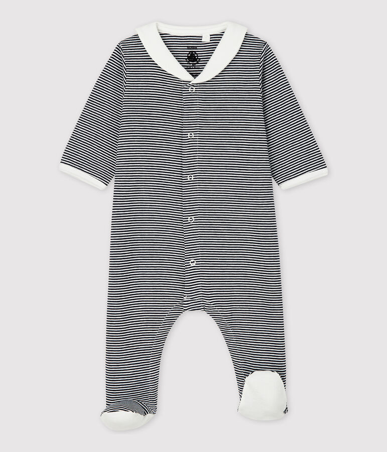 Babies' Stripy Organic Cotton Sleepsuit with Sailor Collar blue/white