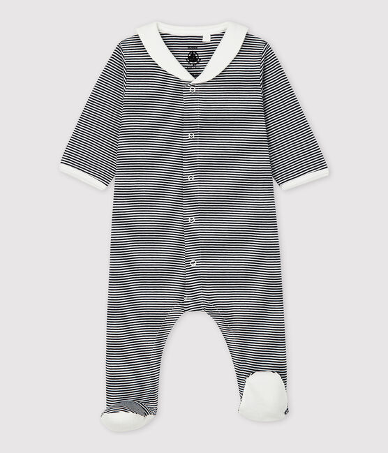 Babies' Stripy Organic Cotton Sleepsuit with Sailor Collar SMOKING blue/MARSHMALLOW white