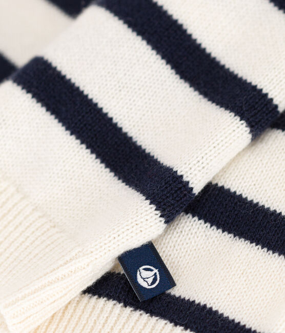 Babies' Cotton/Wool Breton Striped Pullover MARSHMALLOW white/SMOKING blue