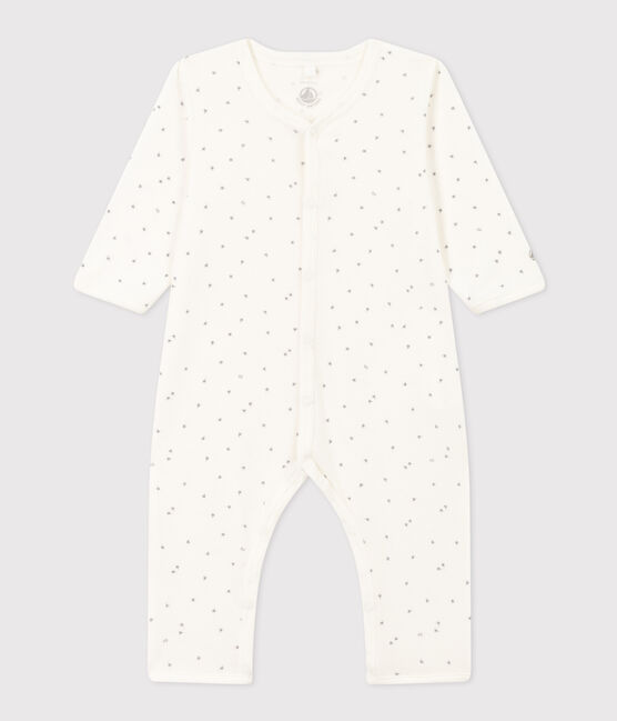 Babies' Starry Footless Cotton Pyjamas MARSHMALLOW white/MISTIGRI white