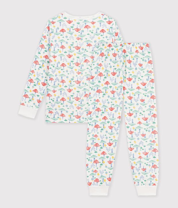 Children's fleece pyjama suit printed with mushrooms white/multicolor