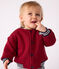 Babies' varsity-style jacket in plain cotton and sherpa AMARANTE