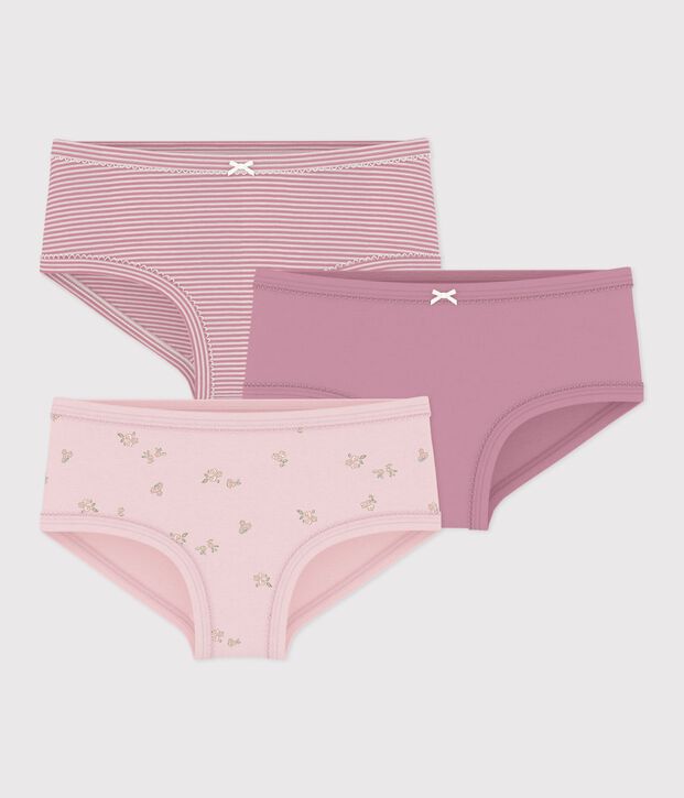 Pack of children's high-waisted cotton pants with a flower pattern multicolor