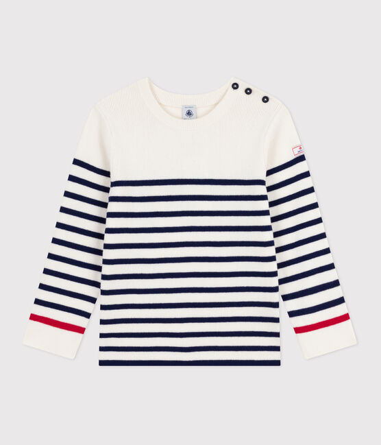 Children's stripy jumper in wool and cotton MARSHMALLOW blue/SOIR