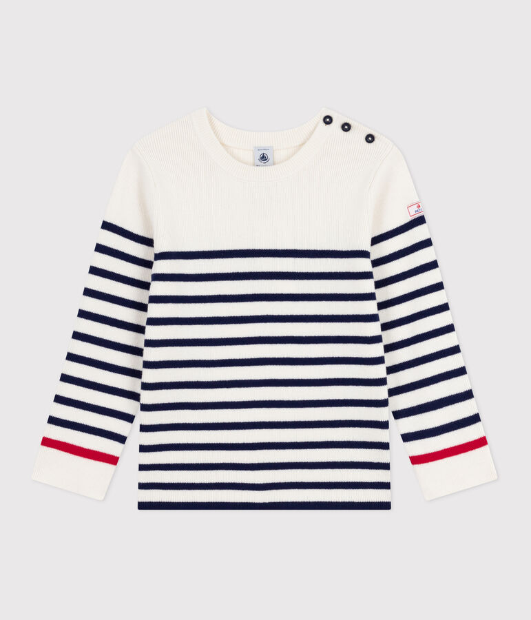 Children's stripy jumper in wool and cotton white/blue