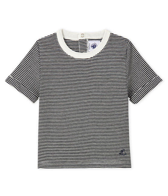 Baby boys' pinstriped T-shirt SMOKING blue/MARSHMALLOW white