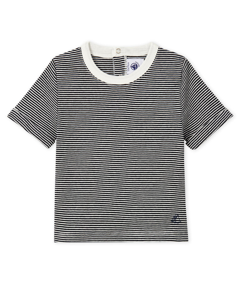 Baby boys' pinstriped T-shirt SMOKING blue/MARSHMALLOW white