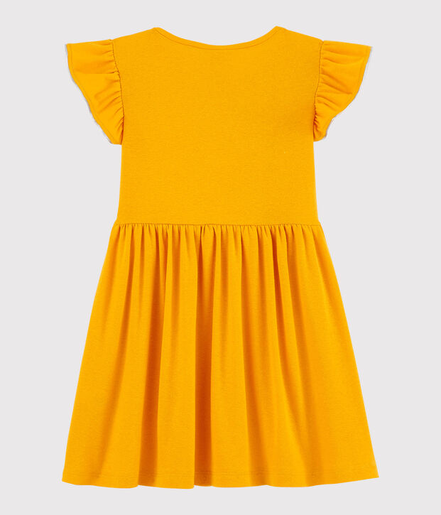Girls' Short-Sleeved Cotton and Linen Dress yellow