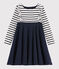Girl's Long-sleeved Cotton Dress MARSHMALLOW white/SMOKING blue