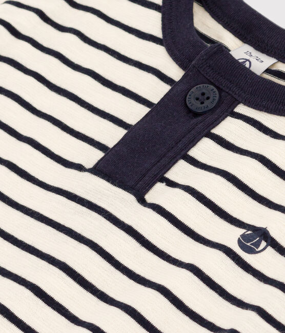 Babies' Short-Sleeved Slub Jersey T-Shirt AVALANCHE white/SMOKING blue