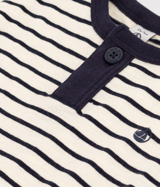 Babies' Short-Sleeved Slub Jersey T-Shirt Ecru/blue