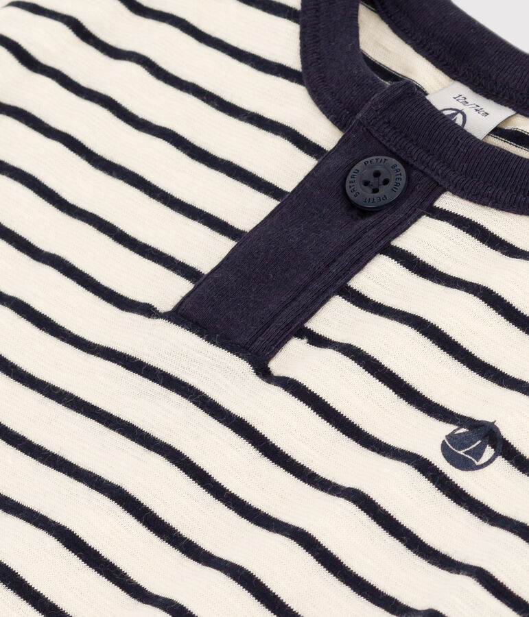 Babies' Short-Sleeved Slub Jersey T-Shirt Ecru/blue