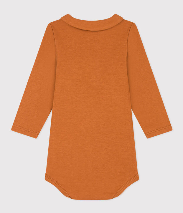 Babies' Long-Sleeved Cotton Bodysuit With Collar brown