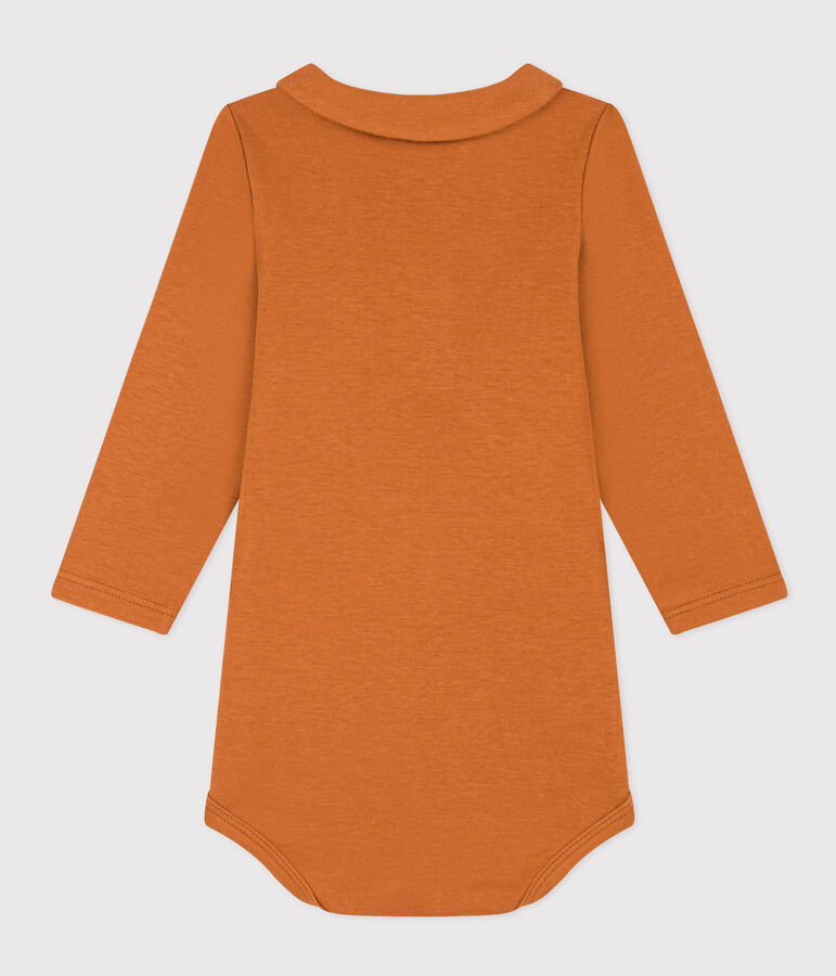 Babies' Long-Sleeved Cotton Bodysuit With Collar brown