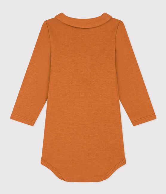 Babies' Long-Sleeved Cotton Bodysuit With Collar ECUREUIL brown