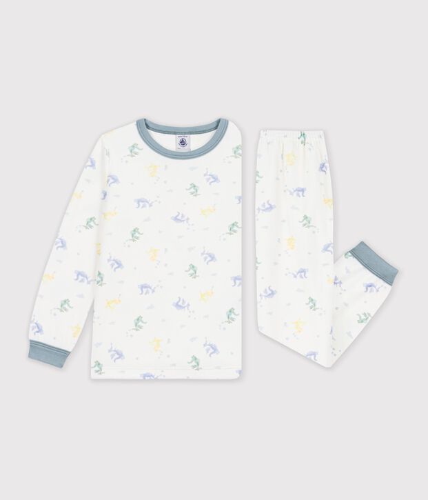 Children's printed velour pyjamas white/blue/multicolor