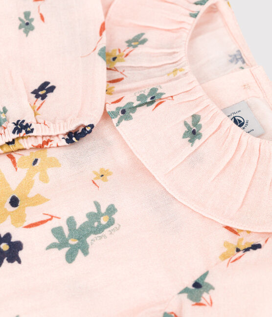 Babies' Long-Sleeved Patterned Cotton Gauze Blouse SALINE pink/MULTICO white