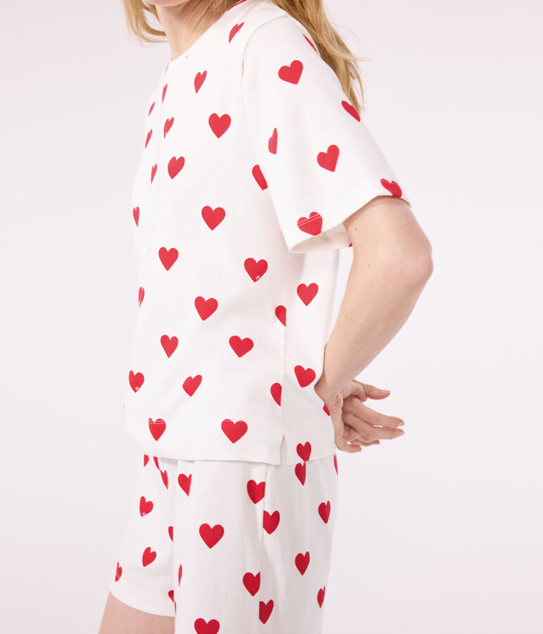 Women's Heart Themed Cotton Short Pyjamas white/red
